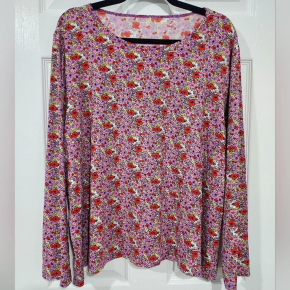 Lands' End Red Floral Crew Neck Long Sleeve Rash Guard Swim Tee Size 3X 24W-26W - Picture 1 of 9